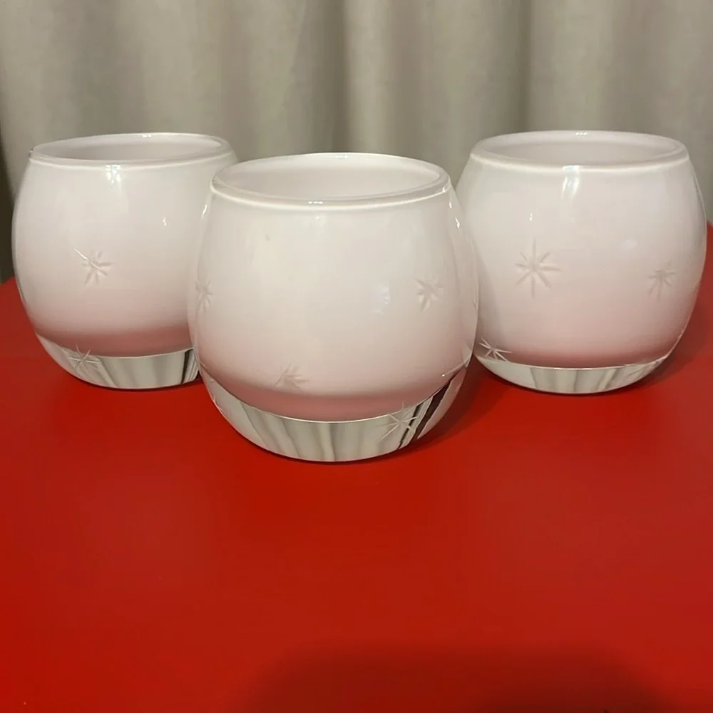 3 Starburst Etched XL Votive Holders Made In Poland 3.5” H 3.5”D